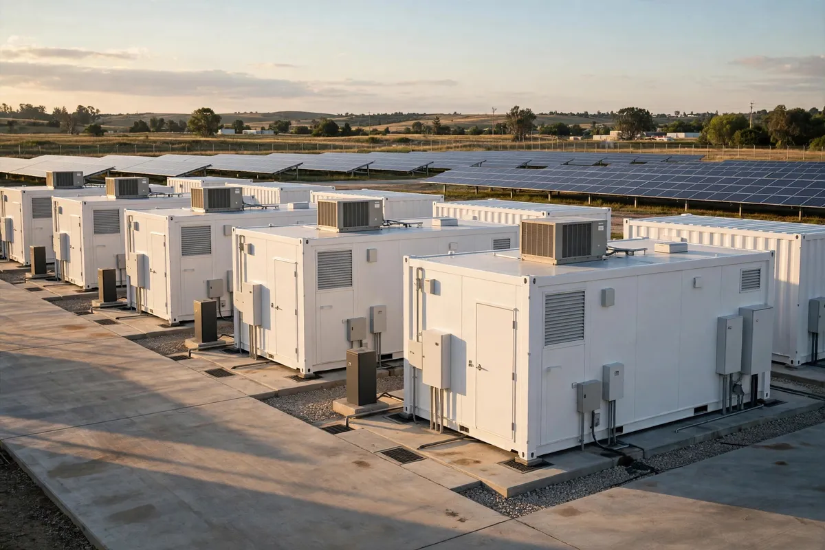 Containerised battery energy storage system on a project site (illustration)