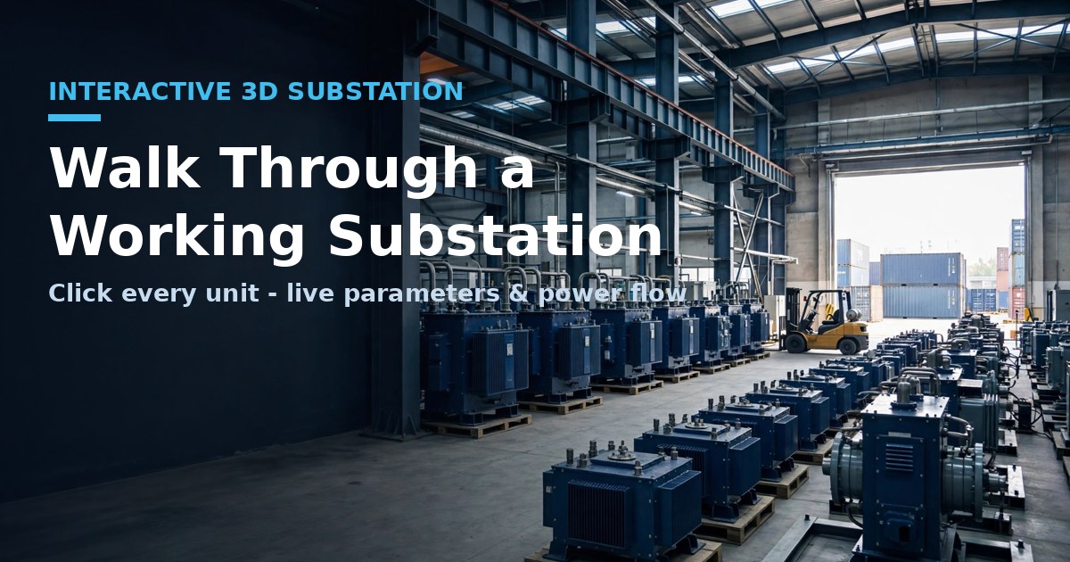 Kiosk-type compact substation standing in the interactive 3D substation yard
